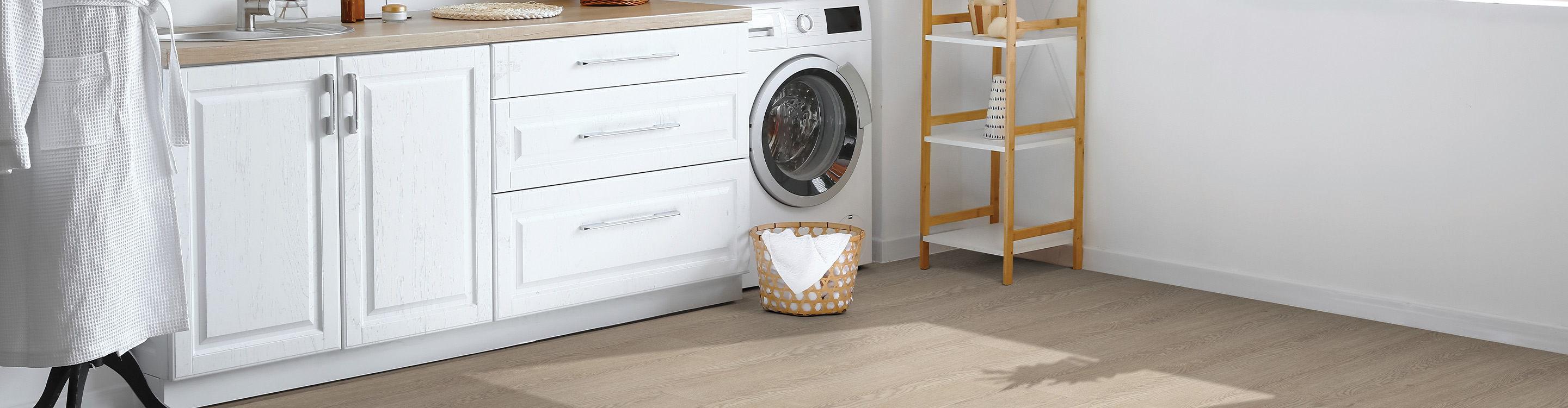 luxury vinyl flooring in laundry room area